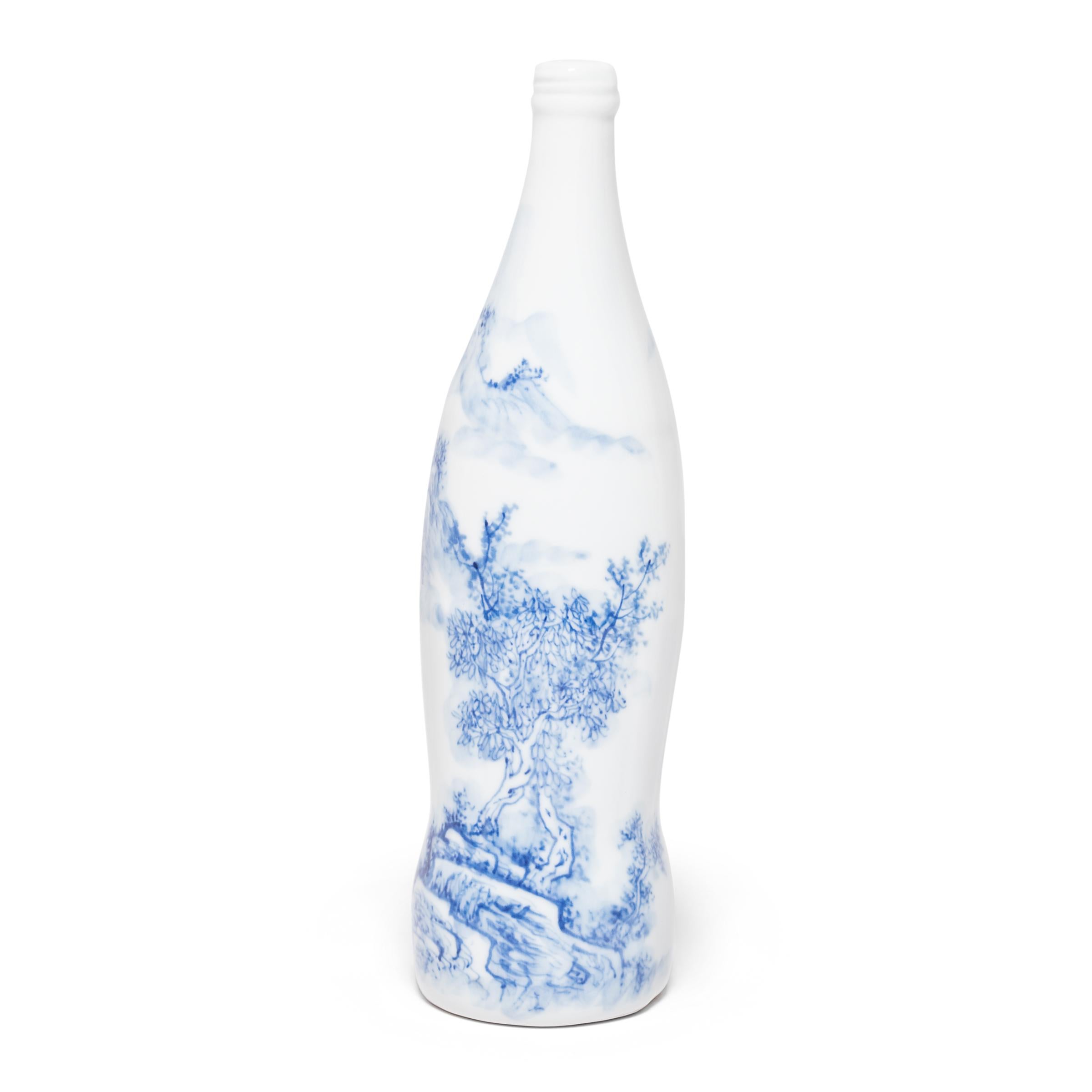 Created by artist Taikkun Li, this limited edition hand-painted cola bottle is one of a series drawing on the rich tradition of Chinese blue-and-white ceramics. Fired at the historic Chinese imperial kilns of Jingdezhen, this cola bottle is