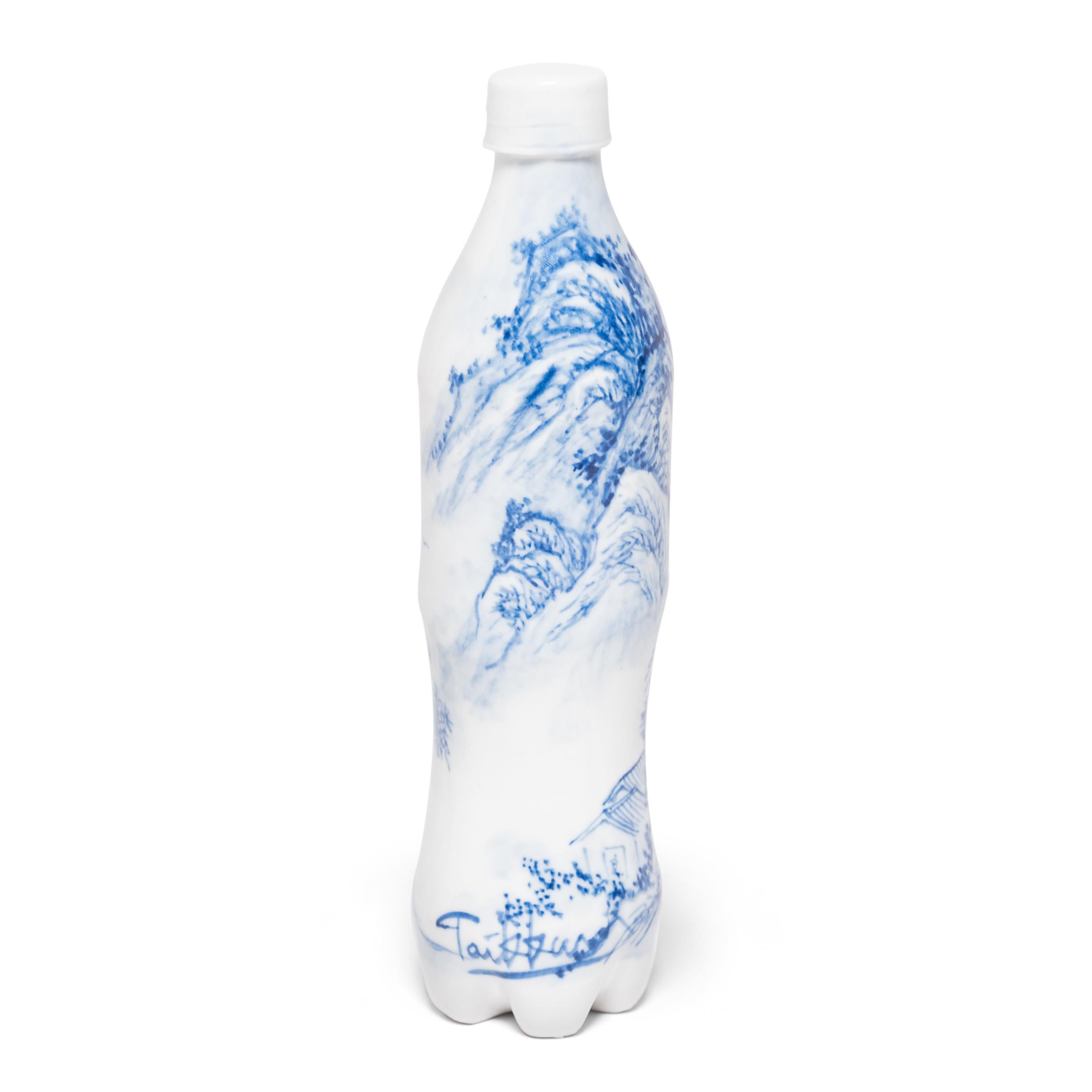 Created by artist Taikkun Li exclusively for Pagoda Red, this limited edition hand painted cola bottle is one of a series drawing on the rich tradition of Chinese blue and white ceramics. Fired at the historic Chinese imperial kilns of Jingdezhen,