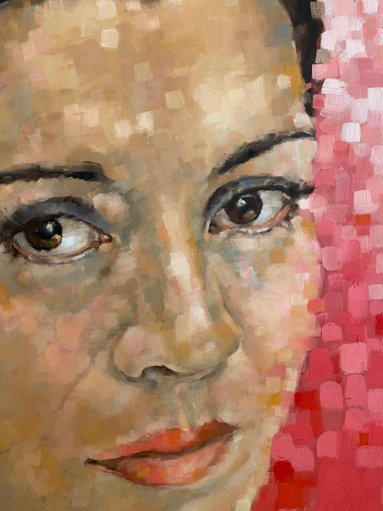 Portrait de femme avec fond rouge cubiste  Modèle féminin  Huile sur panneau par Shana - Contemporain Painting par Shana Wilson