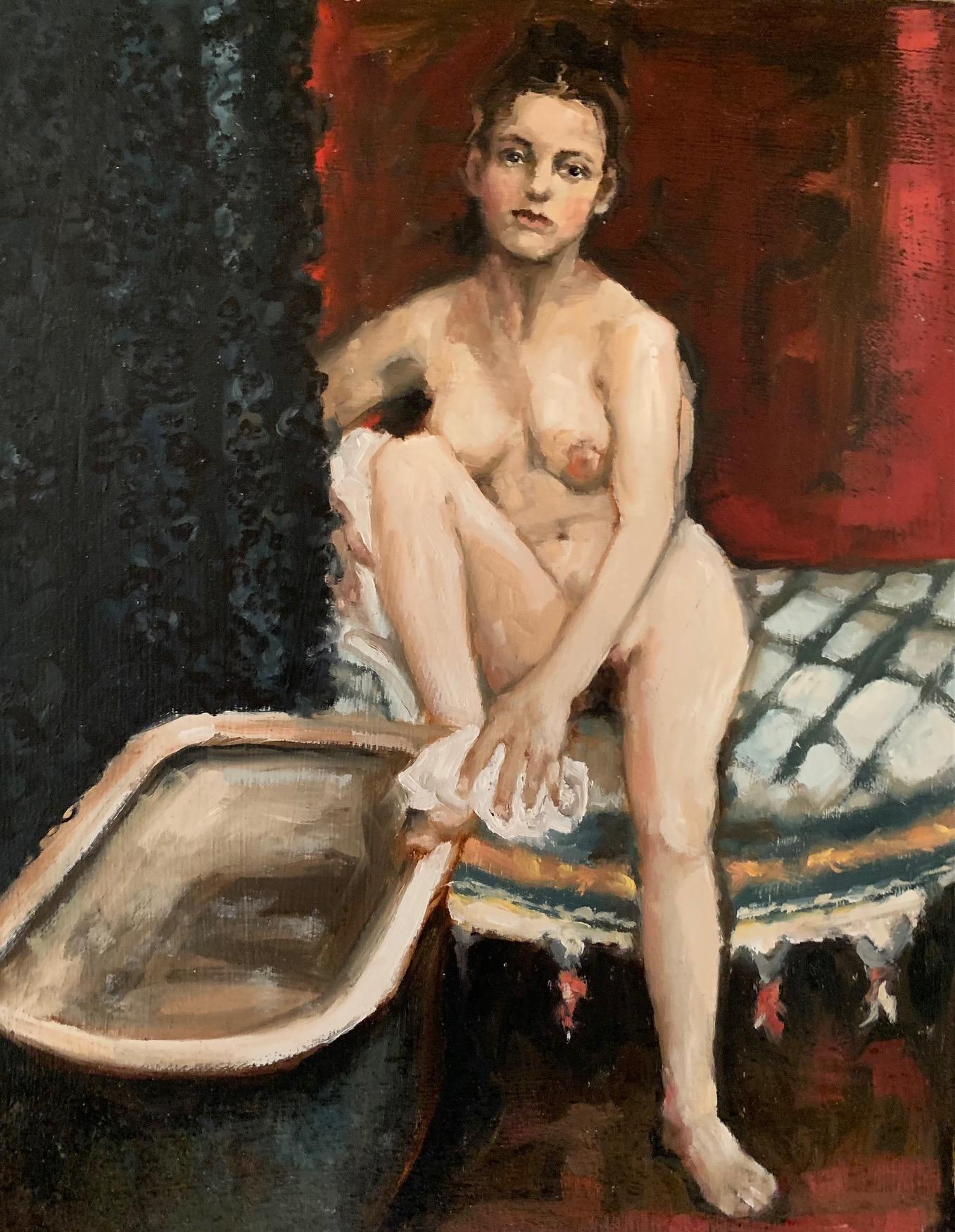 ""Evening Wash" Öl auf Karton von Shana Wilson - Weibliche Akte