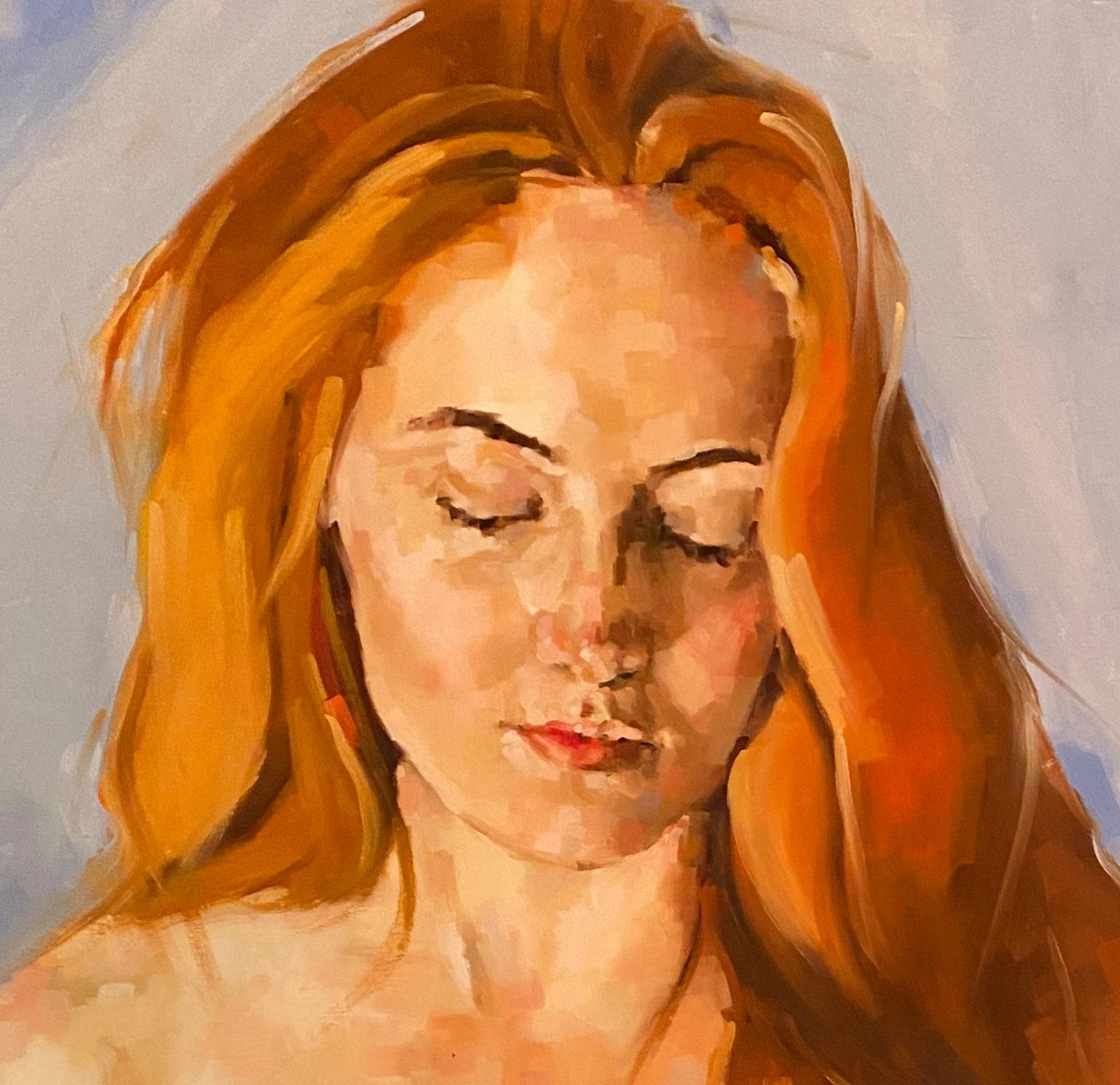 Jeune femme avec des cheveux rouges - Nu figuratif  Modèle féminin, huile sur panneau, par Shana  - Painting de Shana Wilson