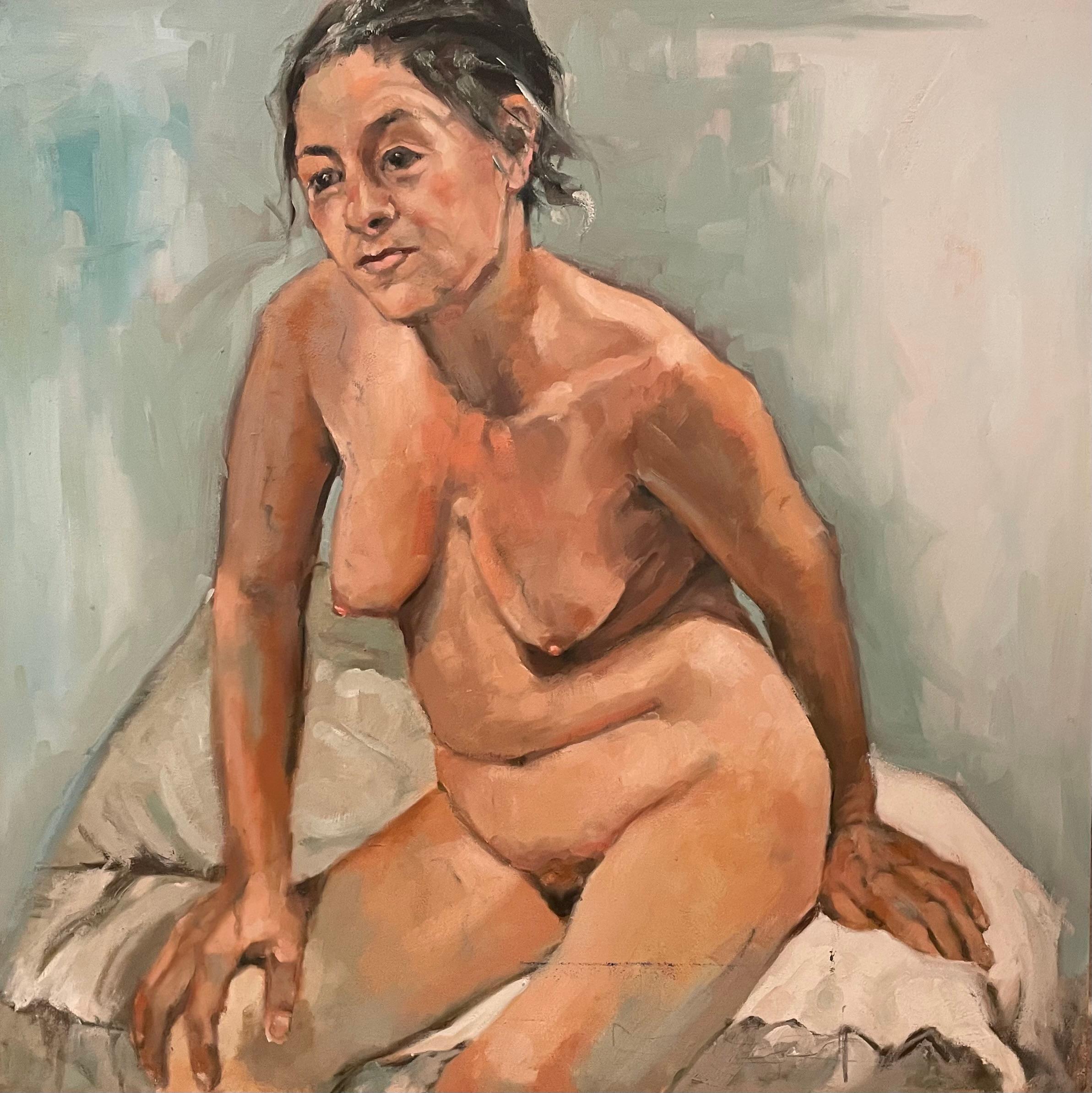 "Morning Light" par Shana Wilson - Nu figuratif - Femme aux cheveux bruns dans le lit