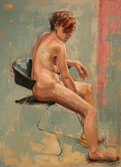 "Young Woman Seated" Figurative Nude Contemporary Green & Greene par Shana Wilson