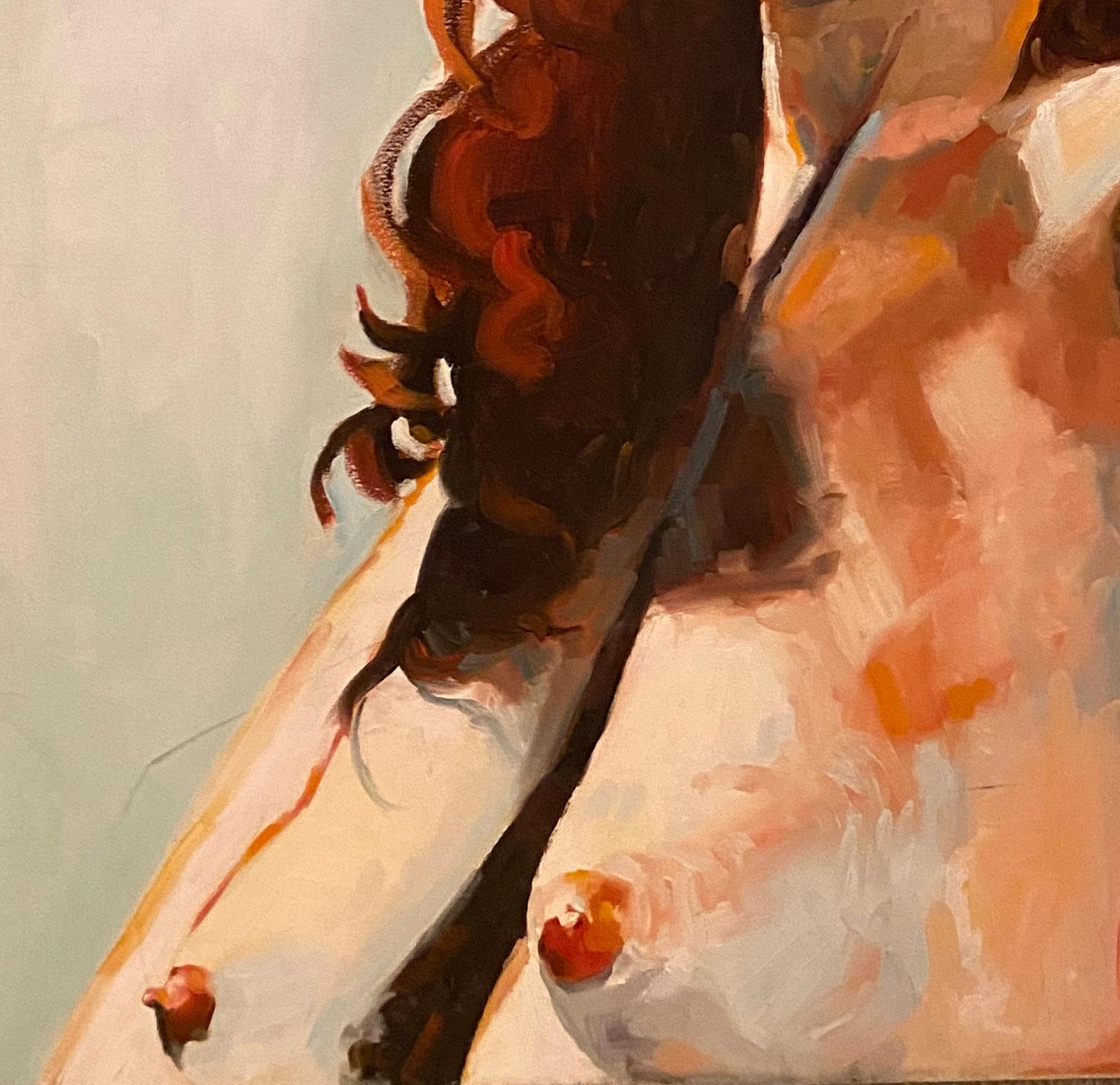Frau mit braunem Haar'  Weiblicher Akt Modell Figurative Kunst  Porträt  von Shana  (Beige), Nude Painting, von Shana Wilson