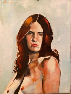 Vintage ‘Woman With Brown Hair'  Female Nude Model Figurative Art  Portrait  by Shana 