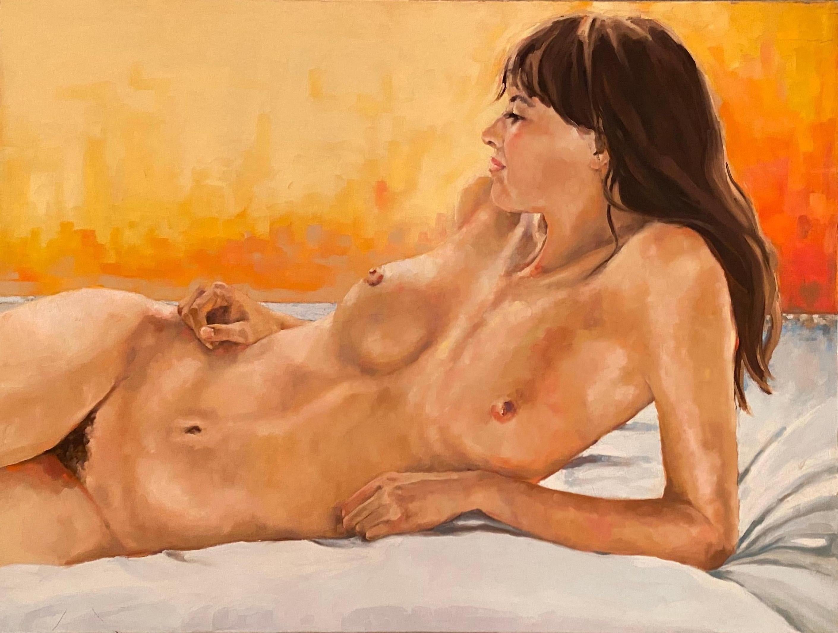 ‘Reclining Young Women’ Figurative, Nude Female Model O/C by Shana Wilson