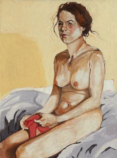 "Rutina matutina" de Wilson - Figurativo desnudo íntimo en la cama con ropa interior roja