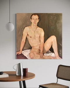 "Seated Young Man" - Realism Modern Expressionist Figurative Nude Man Seated