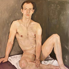 "Joven sentado" de Wilson - Hombre joven sobre fondo oscuro - Desnudo íntimo