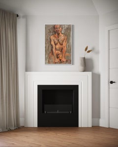 "Seated Young Man" - Figurative Realist Nude Oil Painting with Earth Tones