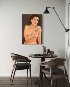 "Standing Young Woman" - Nude Brunette Gorgeous Young Model - Black Background