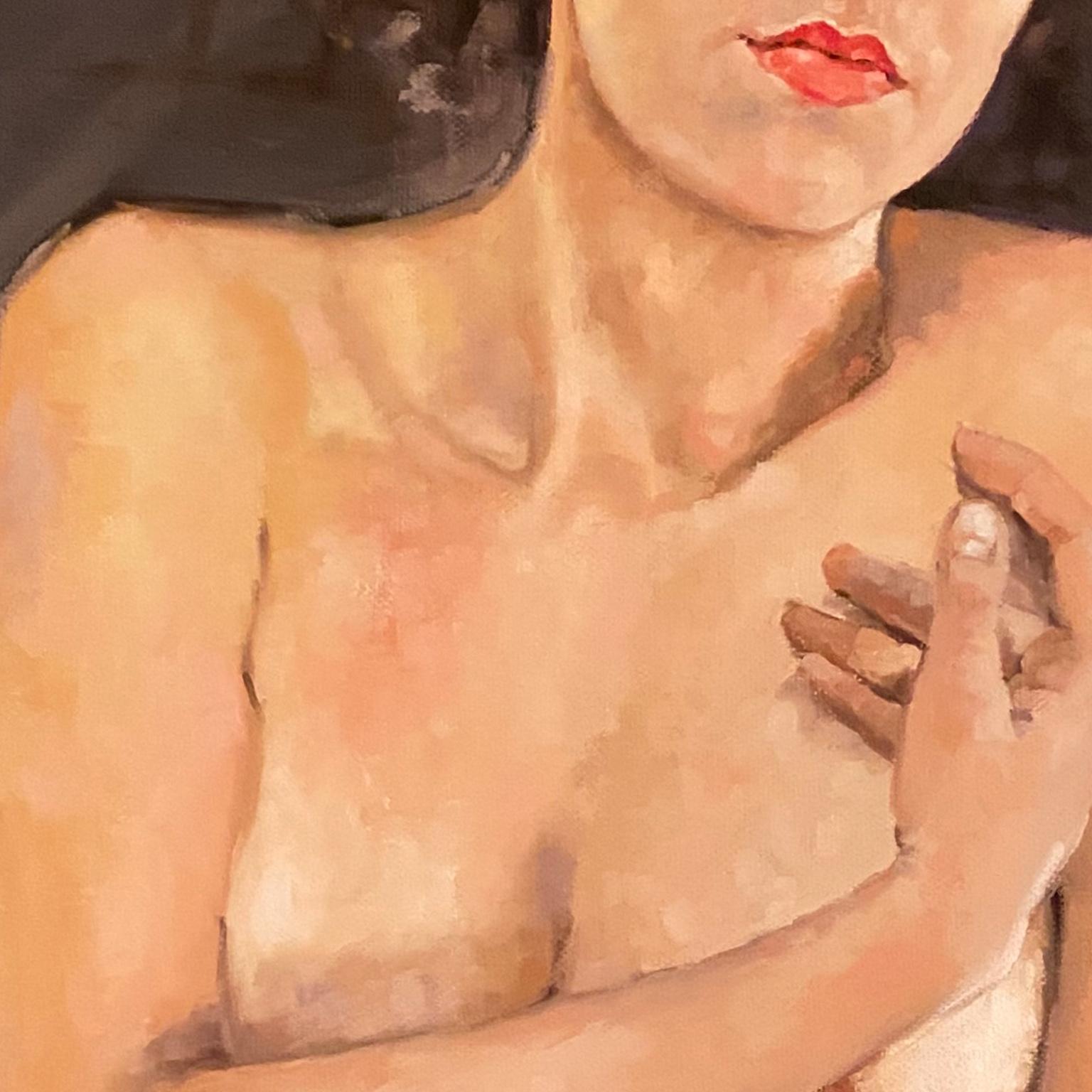 ‘Standing Young Woman’ Figurative Nude Female Model Contemporary Original Art  - Expressionist Painting by Shana Wilson