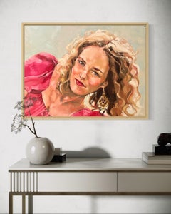 "Vanessa Paradis" - Contemporary Realism Portrait of a Woman in Pink Clothing
