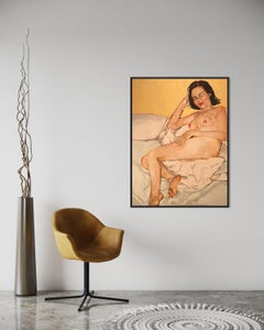 "Relaxation" - Realsim Expressionist Figurative Painting of a Happy Young Woman