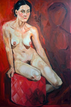 "Untitled" by Shana Wilson - Large Figurative Seated Nude Woman Oil Painting
