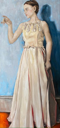 « Femme avec une robe blanche » - Grande huile sur toile figurative de Shana Wilson