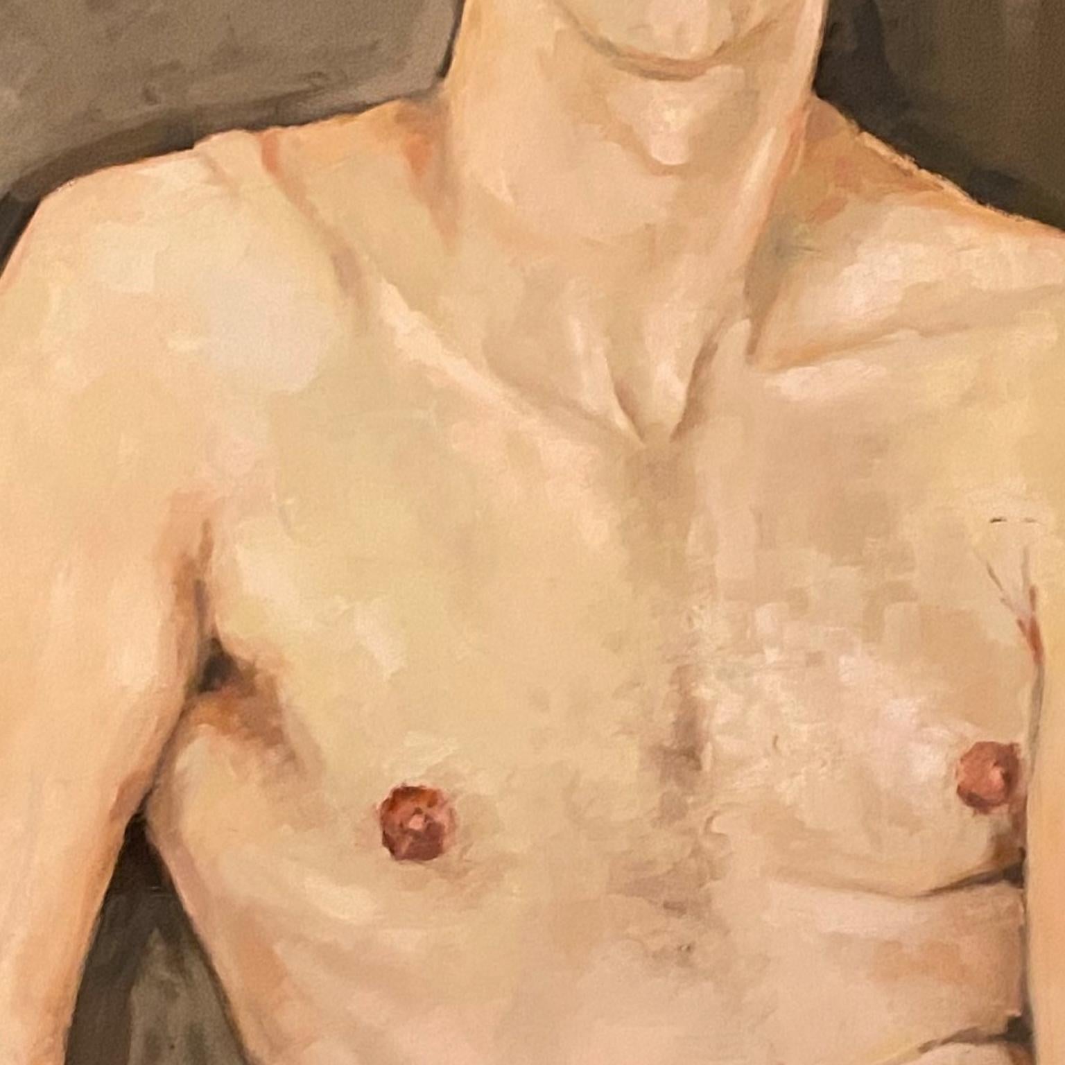 Sitzender junger Mann Figurative Kunst,  Nackt  Man Modell, Öl auf Karton, Gemälde von Shana (Expressionismus), Painting, von Shana Wilson