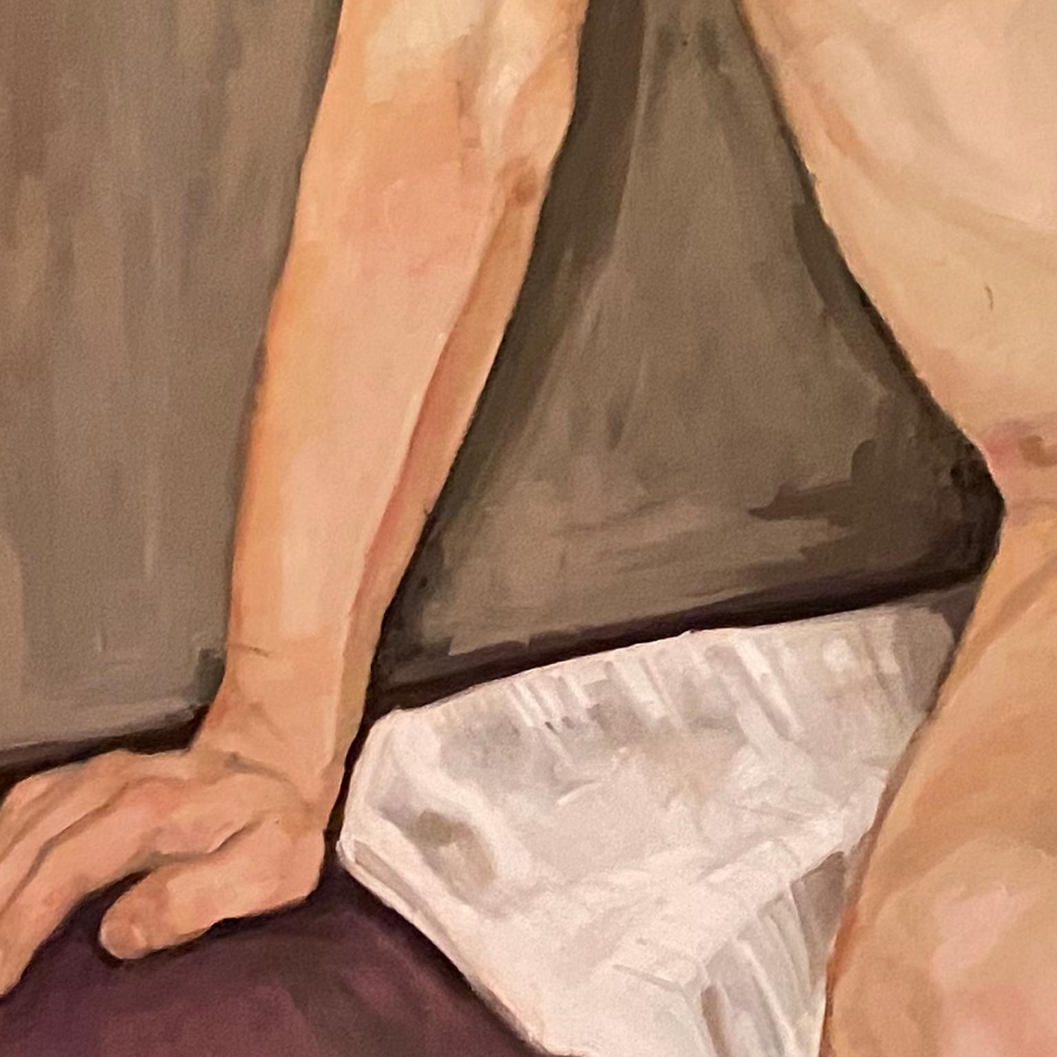 Sitzender junger Mann Figurative Kunst,  Nackt  Man Modell, Öl auf Karton, Gemälde von Shana (Braun), Nude Painting, von Shana Wilson