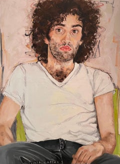Used "Young Man Seated" by Wilson - Expressive Figurative in Soft Pastel Tones