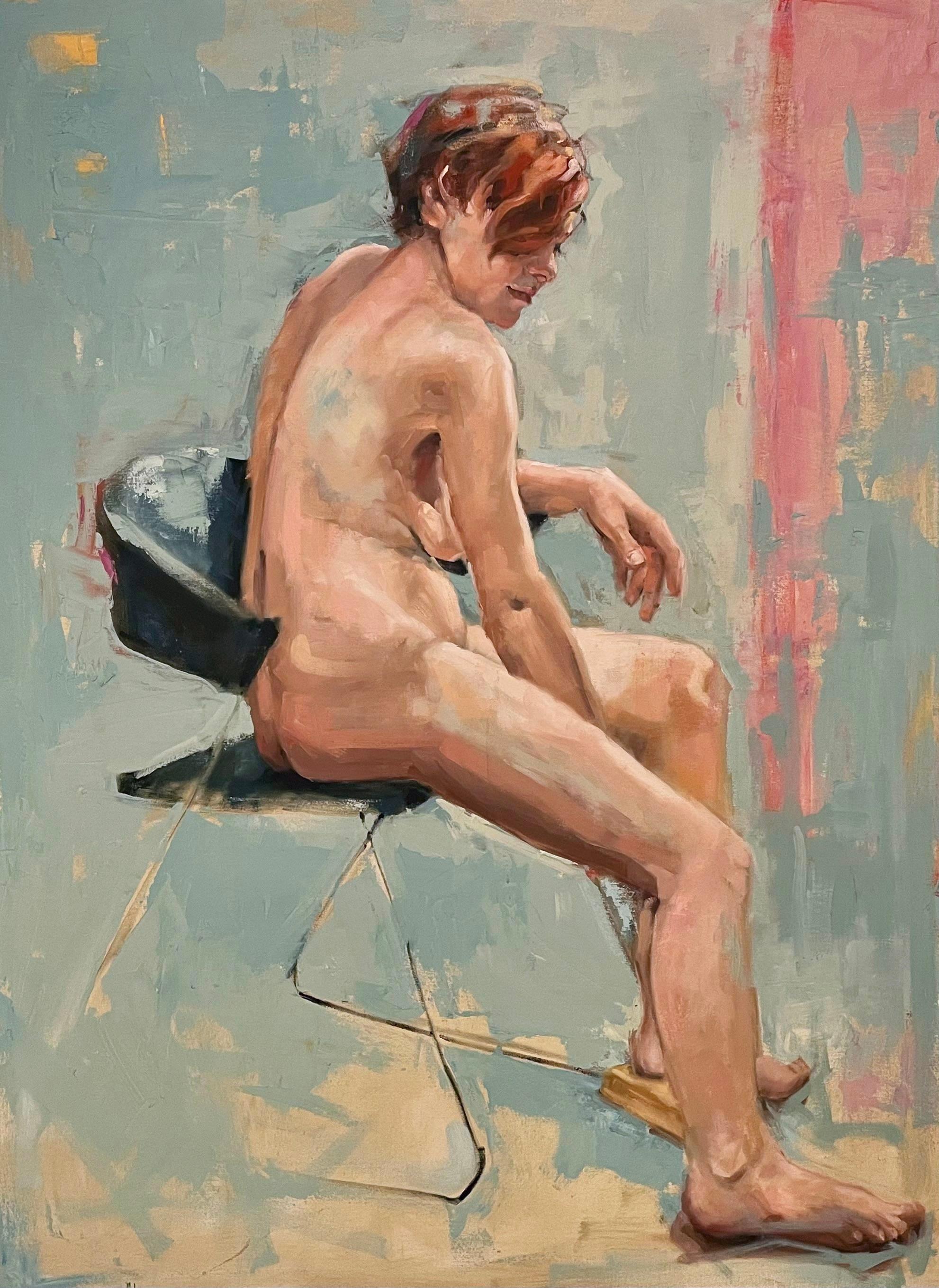 Shana Wilson (canadese, nata nel 1966)
"Giovane donna seduta" 2012
Pittura a olio, pannello di Wood
L'artista ha firmato il retro del dipinto.

In "Nude Woman Seated", un olio su tavola di 40 x 30 pollici di Shana Wilson, c'è un ritratto intimo di