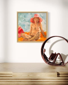 "Pink Hat" - Contemporary Realist Figurative Nude of a Woman at the Beach