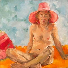 "Cappello rosa" di Shana Wilson - Nudo figurativo morbido - Donna in spiaggia in rosa