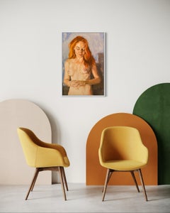 "Giovane donna con i capelli rossi" di Wilson - Pittura ad olio figurativa morbida di donna nuda