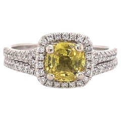 Shane & Co: 14 Karat Weißgold Ehering mit gelbem Saphir und rundem Diamant