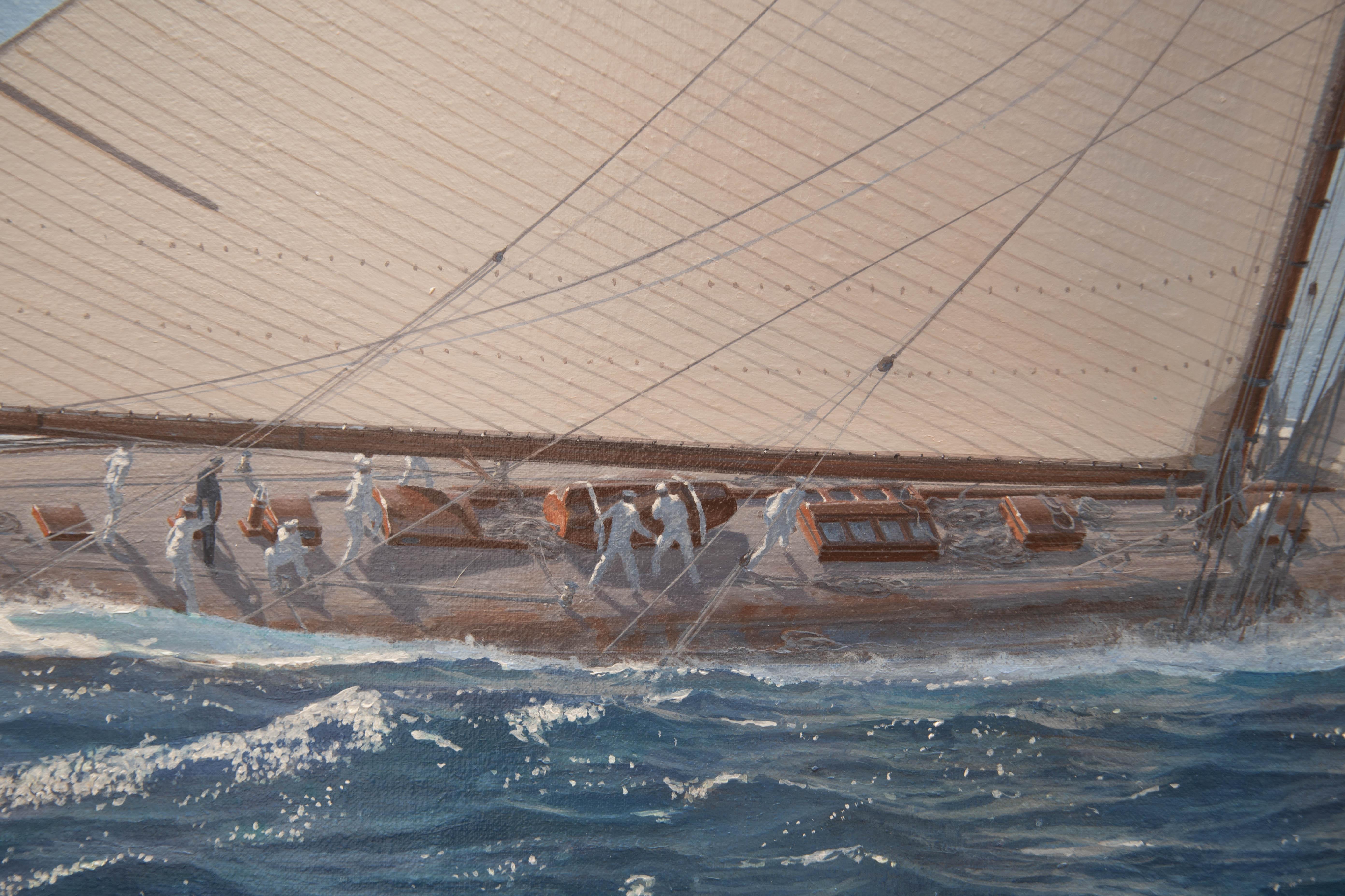 Columbia contro Defender Racing al largo di Oyster Bay - Painting Realismo di Shane Couch