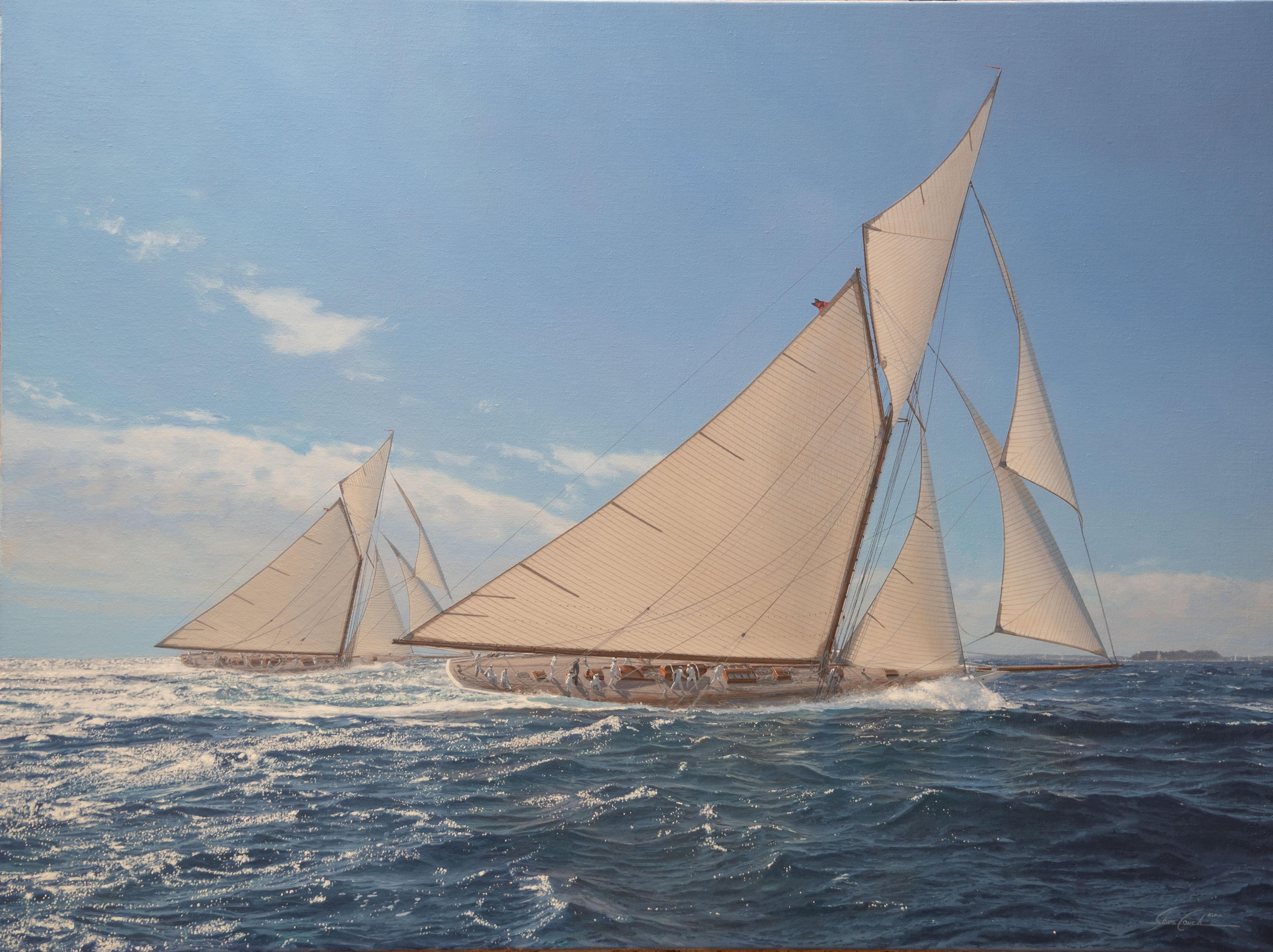 Landscape Painting di Shane Couch - Columbia contro Defender Racing al largo di Oyster Bay