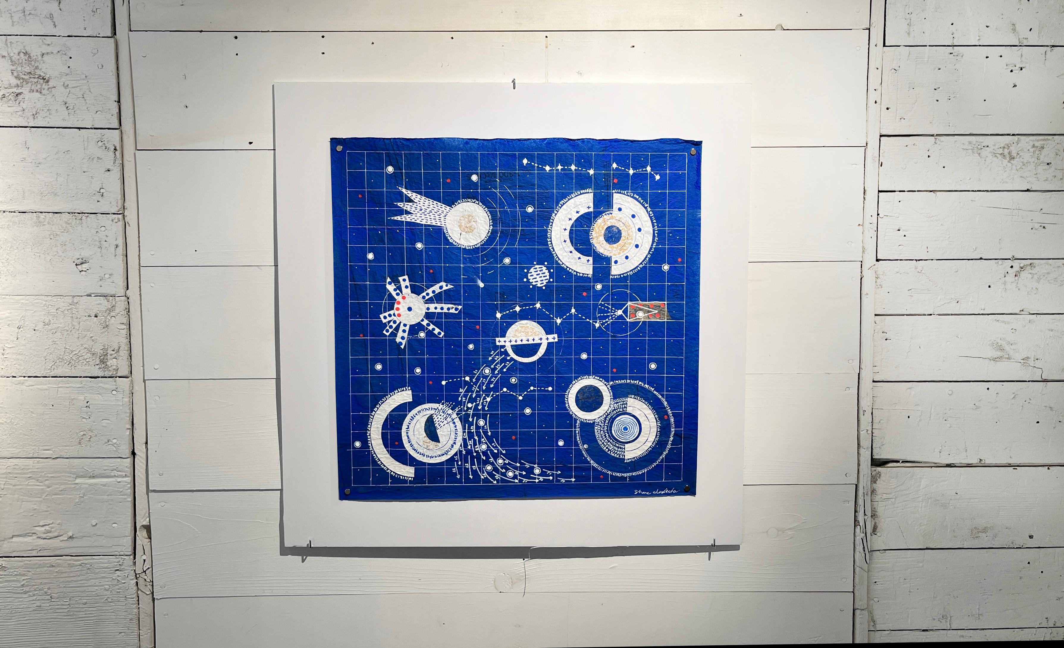 Tasmanian-born artist Shane Drinkwater harnesses his interest in ancient manuscripts, cartography and astronomy to produce abstract artworks of mystery and beauty. All of his artworks are Untitled and measure approximately 20x20