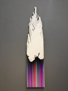 Hickory Two, Vertical Ballpoint and Resin Abstract Painting on White Wood Slice