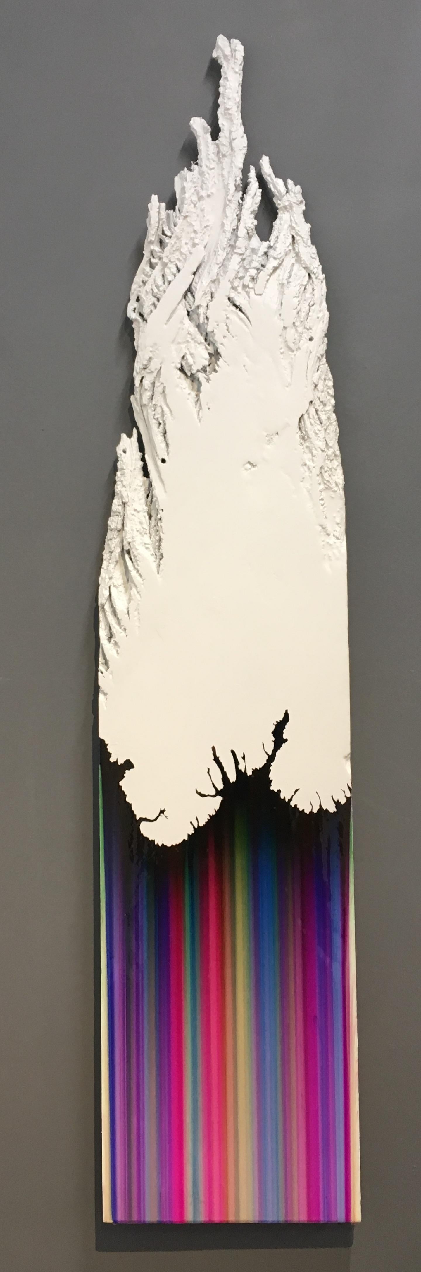 Hickory Two, Vertical Ballpoint and Resin Abstract Painting on White Wood Slice - Mixed Media Art by Shane McAdams