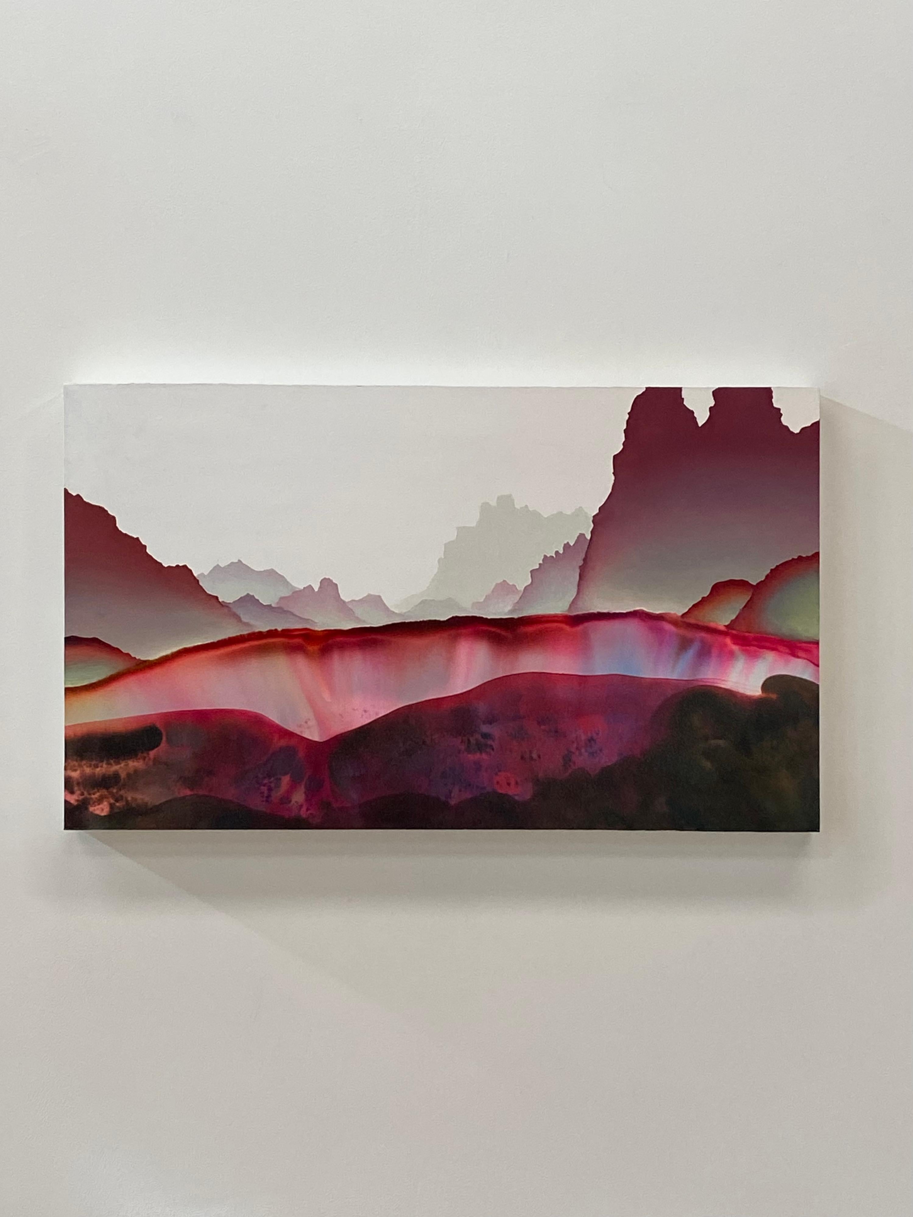 Her Compliments, Horizontal Abstract Landscape, Pink, Dark Red, Brown, White - Painting by Shane McAdams