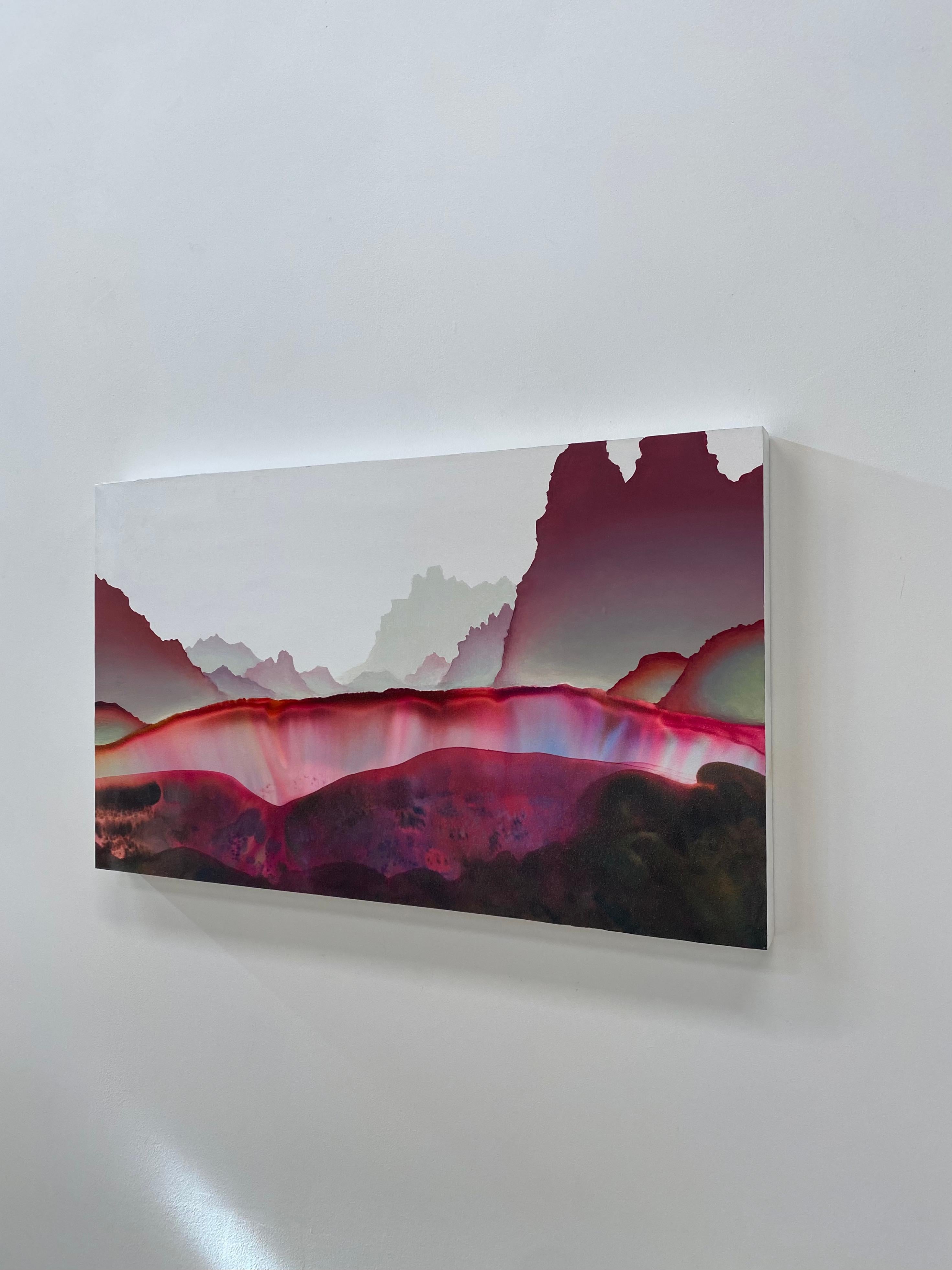 Sus cumplidos, rosa, rojo burdeos, marrón, blanco Paisaje abstracto horizontal en venta 7