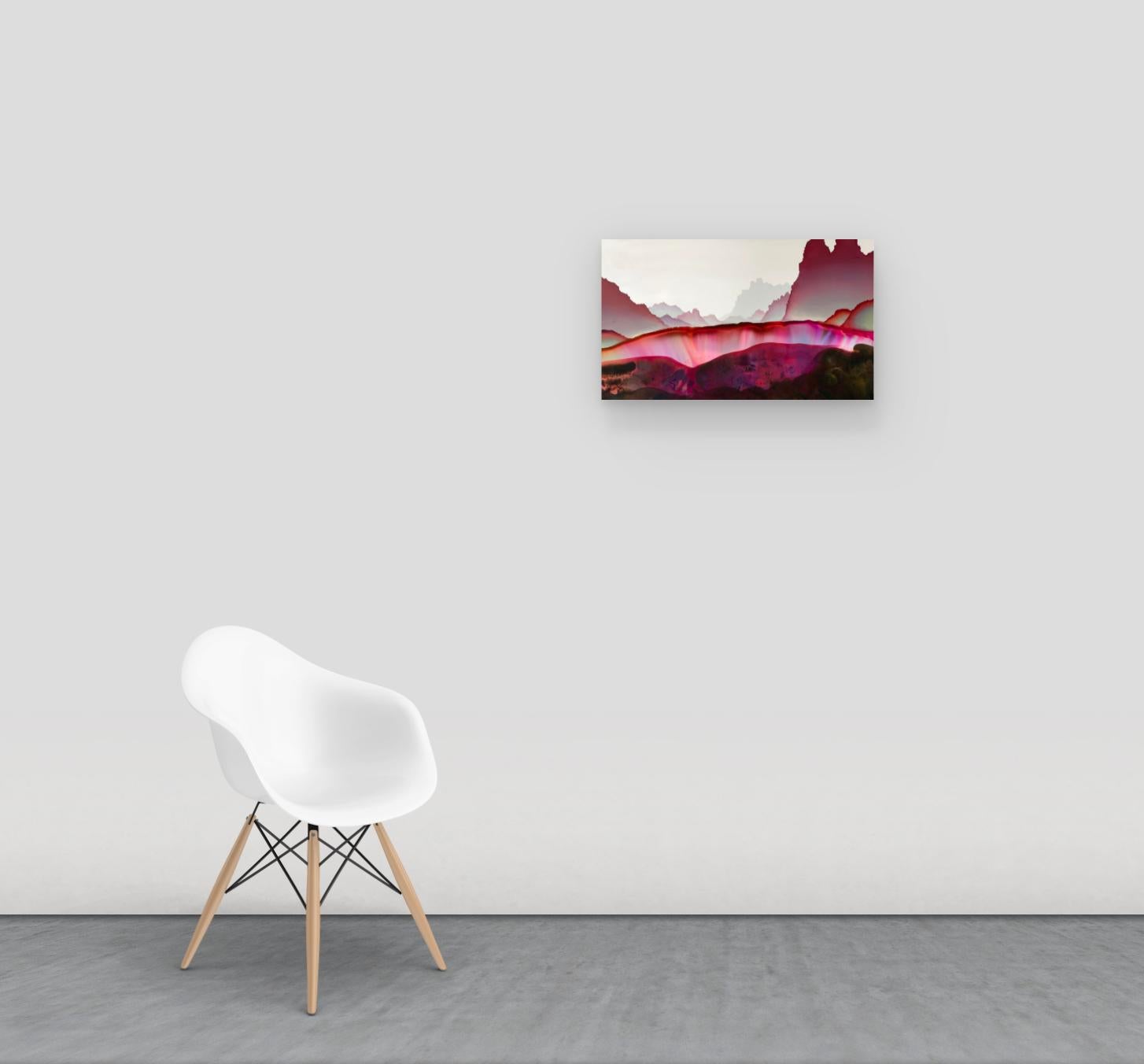 Sus cumplidos, rosa, rojo burdeos, marrón, blanco Paisaje abstracto horizontal - Painting Contemporáneo de Shane McAdams