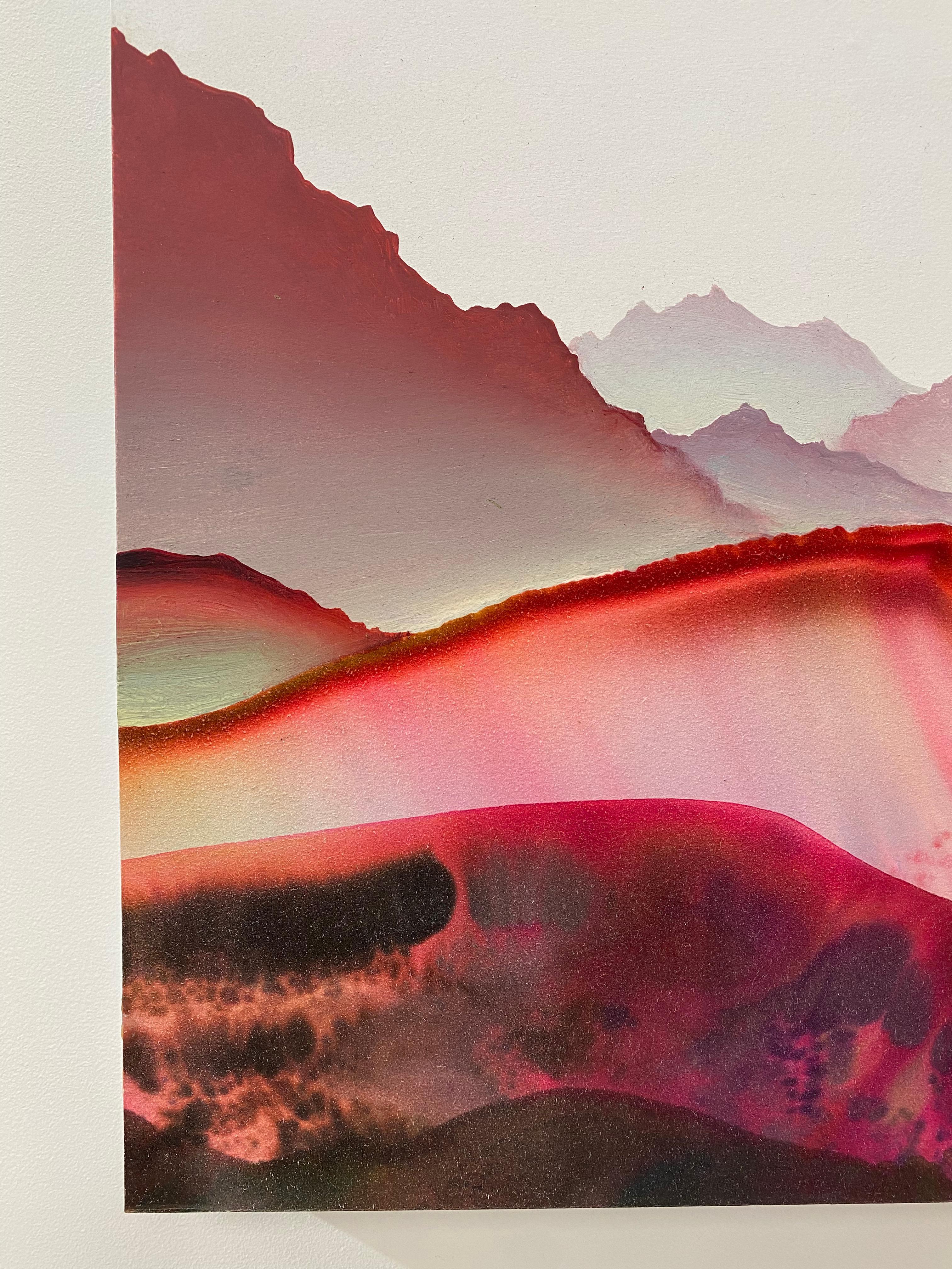 Sus cumplidos, rosa, rojo burdeos, marrón, blanco Paisaje abstracto horizontal - Abstract Painting Blanco de Shane McAdams