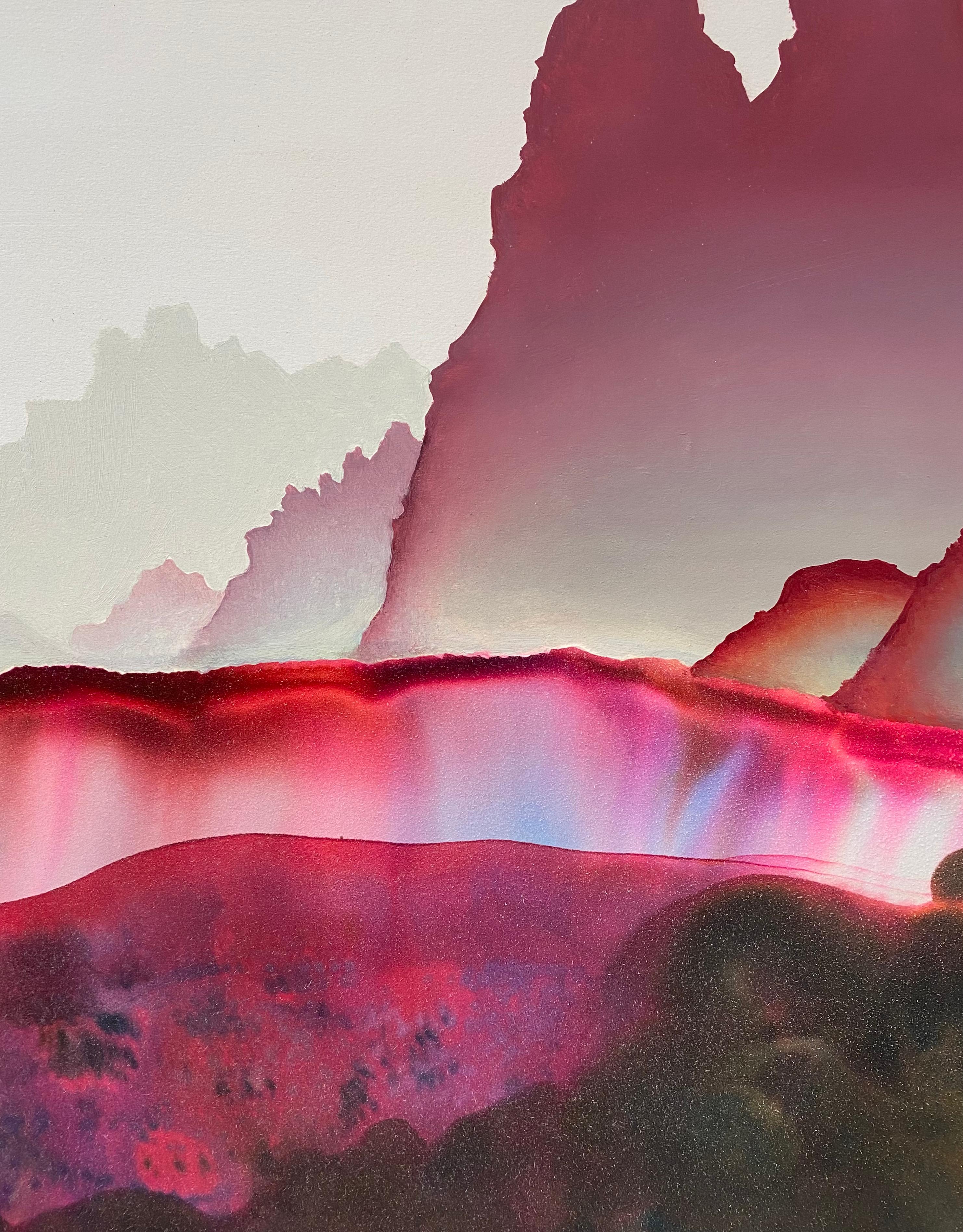 Sus cumplidos, rosa, rojo burdeos, marrón, blanco Paisaje abstracto horizontal en venta 2