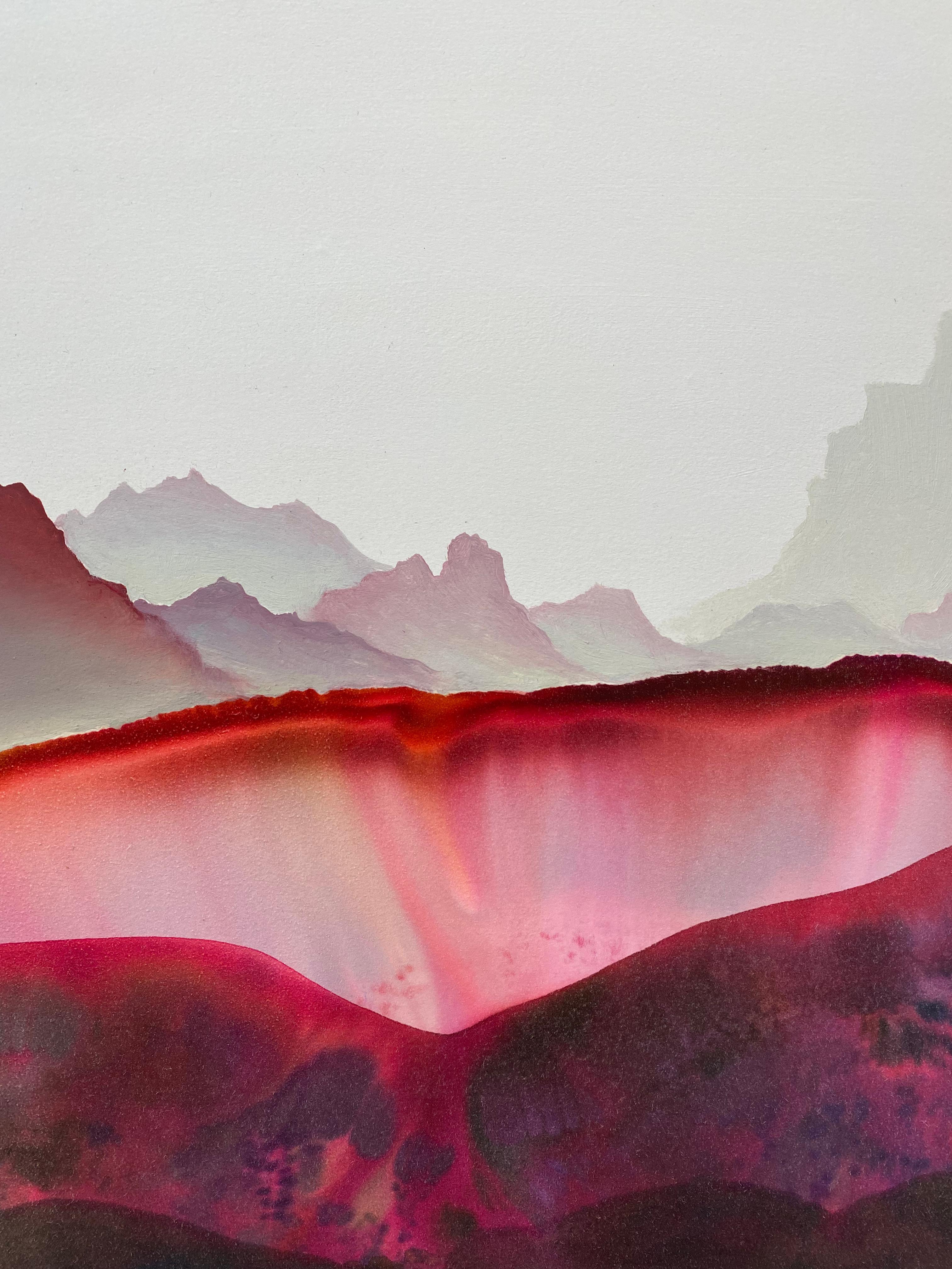 Sus cumplidos, rosa, rojo burdeos, marrón, blanco Paisaje abstracto horizontal en venta 3