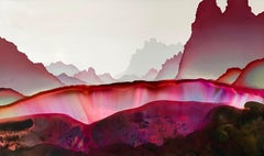 Her Compliments, Pink, Burgundy Red, Brown, White Horizontal Abstract Landscape