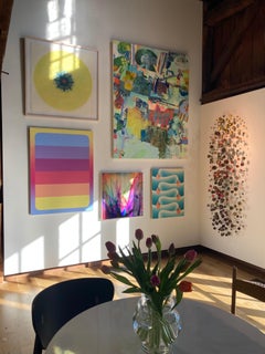 Pen Blow Horizonte Púrpura - Paisaje Abstracto Pintura Resina Rosa Caliente Azul, 2021