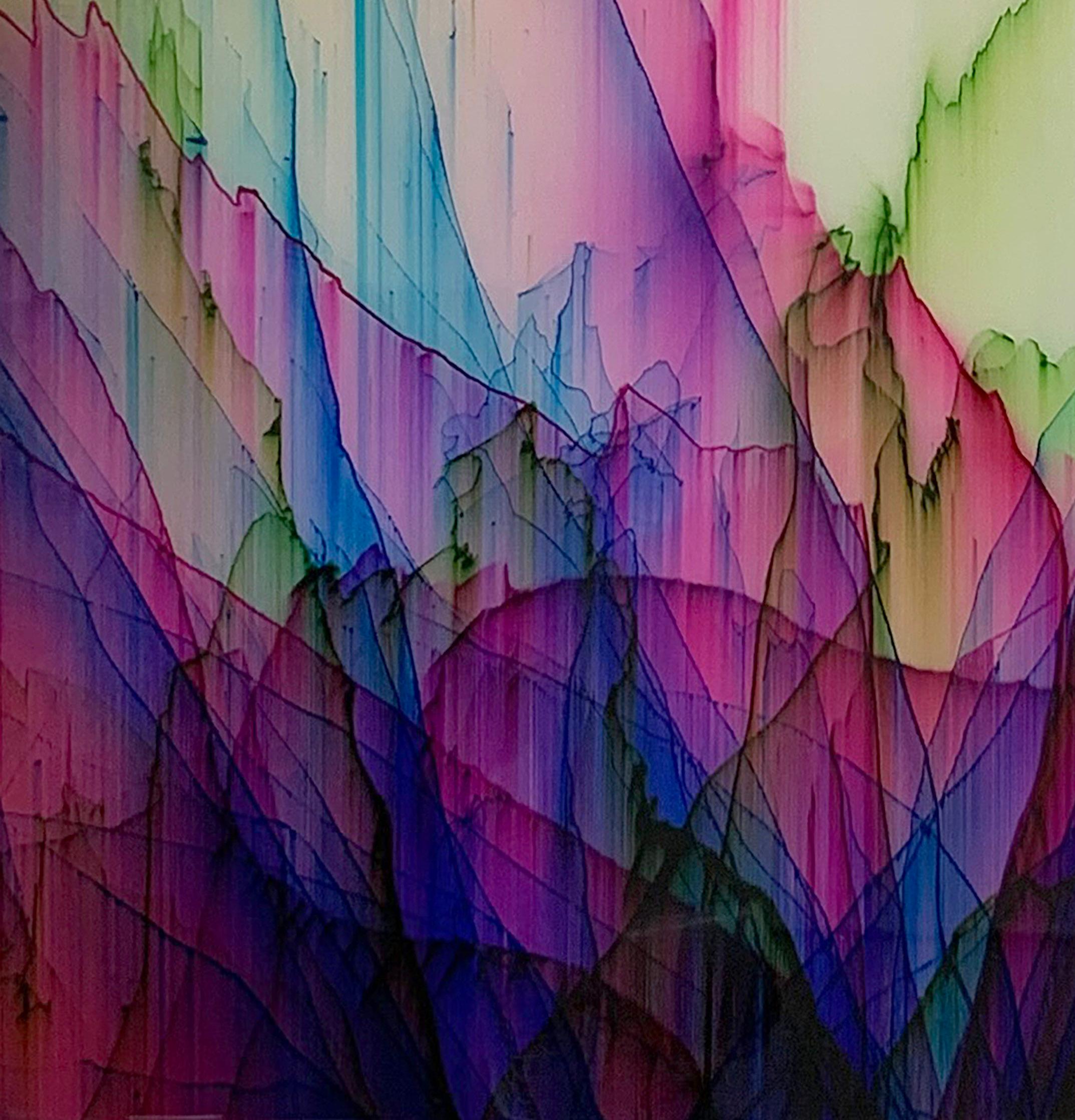 Pen Blow Purple Horizon - Abstract Landscape Resin Painting Hot Pink Blue, 2021 en venta 1