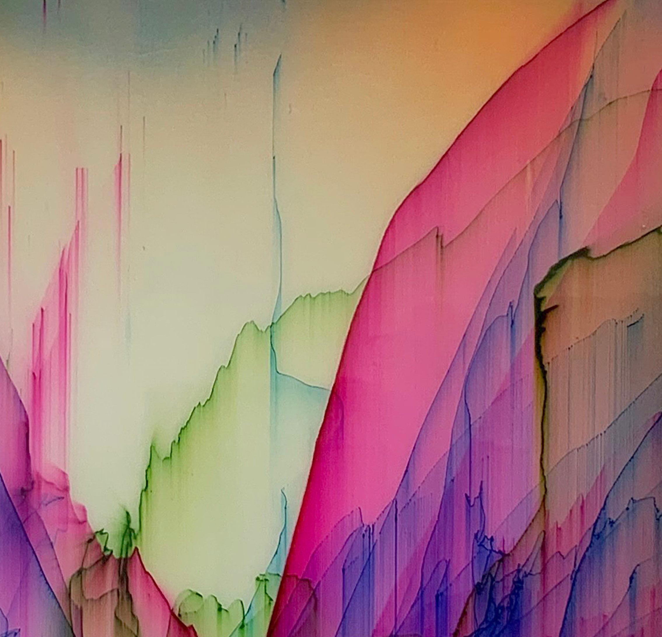 Pen Blow Purple Horizon - Abstract Landscape Resin Painting Hot Pink Blue, 2021 en venta 2