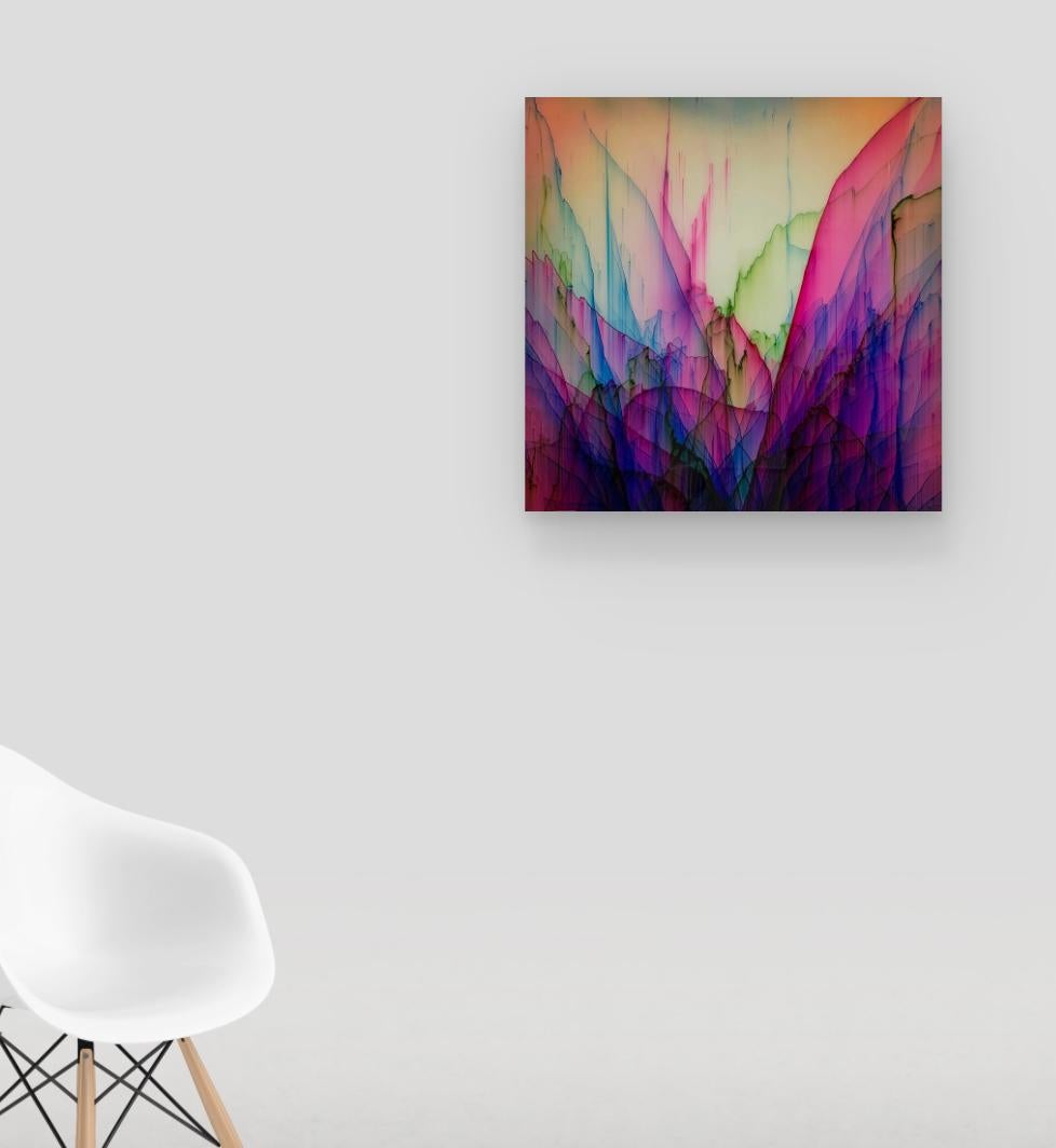 Pen Blow Purple Horizon - Abstract Landscape Resin Painting Hot Pink Blue, 2021 en venta 3