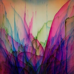 Pen Blow Purple Horizon - Abstract Landscape Resin Painting Hot Pink Blue, 2021