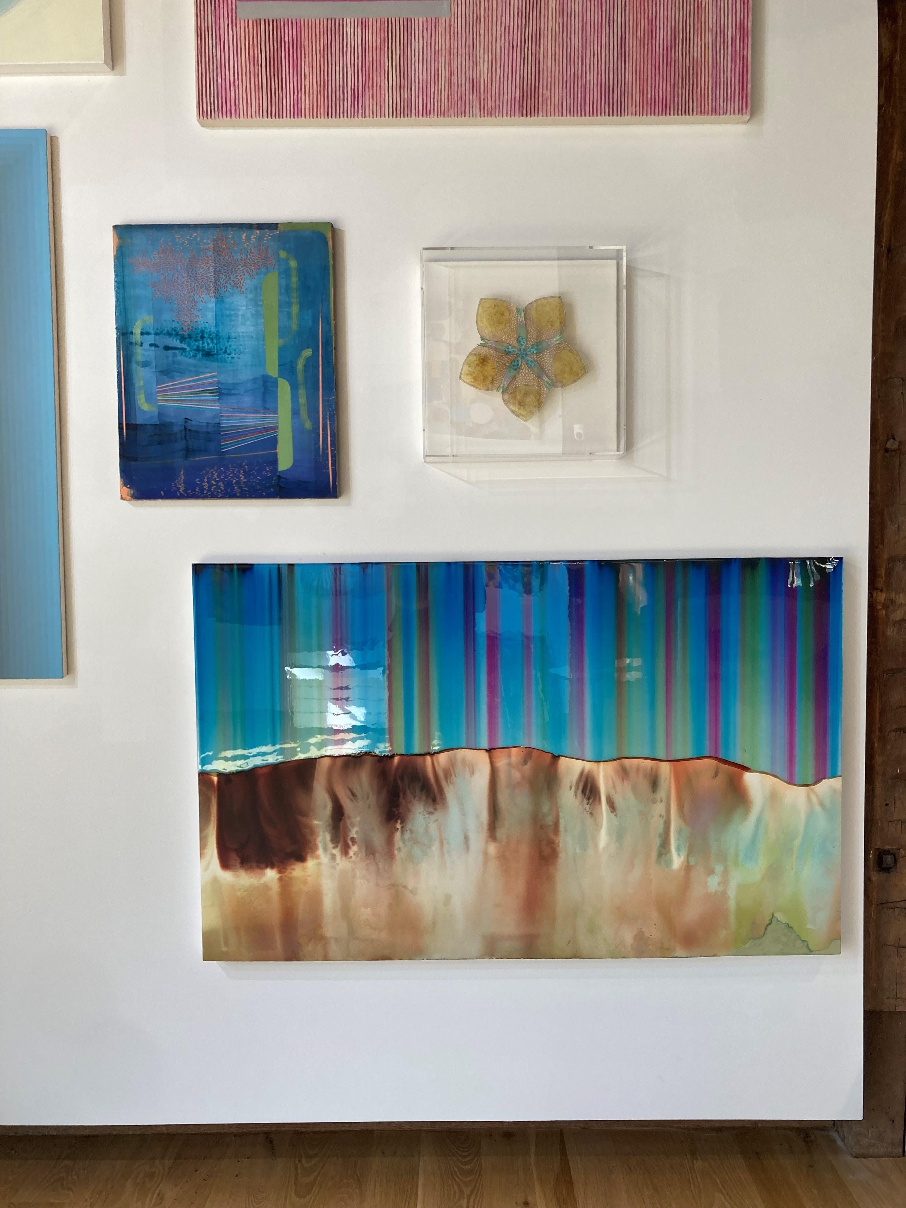 Plaid e Dot - Paesaggio astratto in resina Blu, Greene & Greene Rosa, Marrone, 2021 - Painting di Shane McAdams