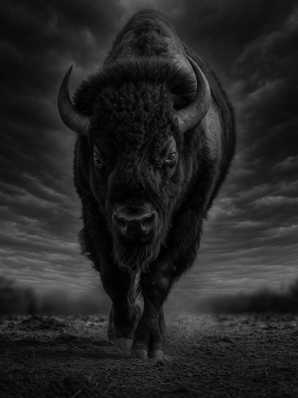 48x36 Schwarz & Weiß Bison Fotografie Druck  "Die Bestie" Büffel Signierter Druck