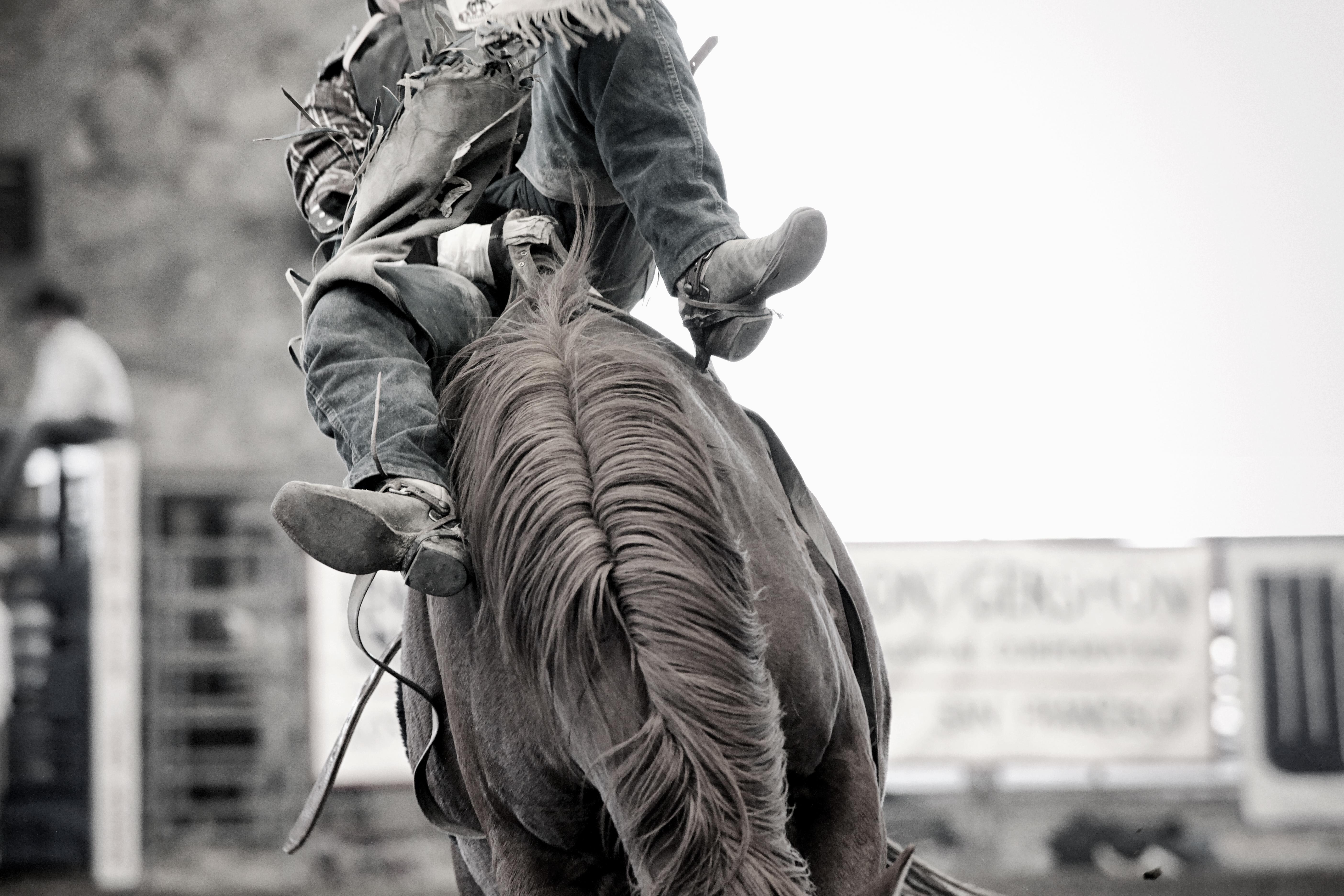 Shane Russeck Black and White Photograph - "Every Time I Fall" - Black and White Rodeo Photography,  1stdibs Special