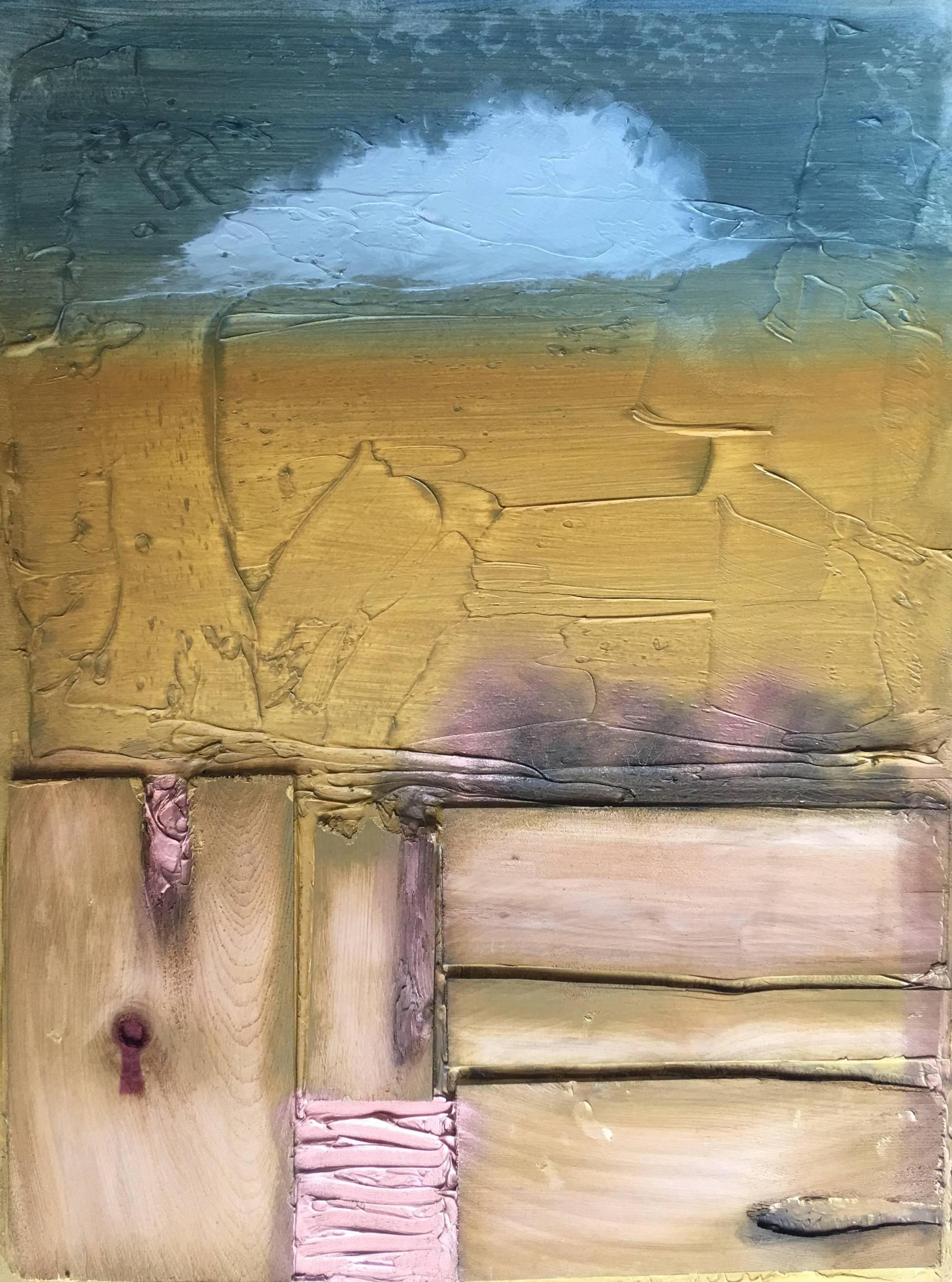 Contemporary abstract painting by artist, Shane Townley. Mixed media painting on canvas. with some wood. Great mid century relaxed style. Canvas comes un-stretched or fully stretched on 1 1/2in thick canvas, unframed and painted edges. Perfect piece