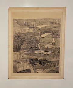 Abstract Drypoint Etching Iowa Landscape 1962 Shane Weare California Artist